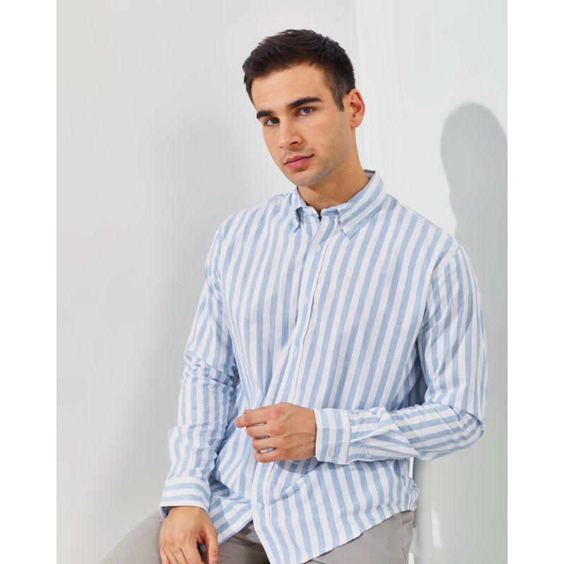 Kemeja Poplin Stripe Sky